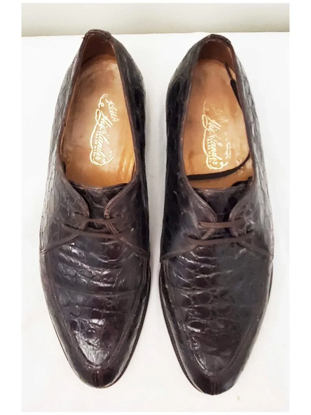 Vintage 50s Men's Brown Genuine Alligator Split Toe Oxfords Shoes 8.5